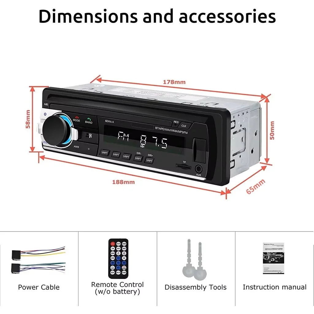 Car Radio 1 Din Stereo MP3 Bluetooth Player JSD-520 Handsfree FM Radio Receiver USB Phone Charging/MP3/AUX/TF 7 Color Lights