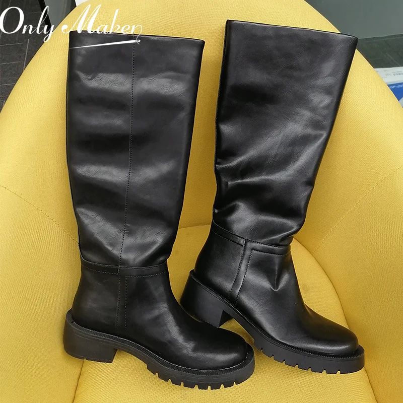 Onlymaker Women Black Knee High Boots High Heeled Autumn Winter Warm Woman Snow Motorcycle Fashion Boots