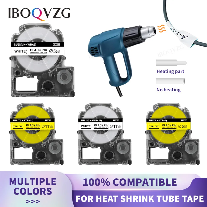 IBOQVZG Compatible SU5S SU5Y SU11S SU11Y ∅5/11mm Heat Shrink Tubes For Epson/King Jim LA-4WBA5 LA-4YBA5 for Epson LW-300 LW-400