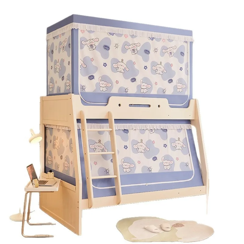 Trapezoidal children's bunk bed mosquito net, anti-fall for upper and lower bunks, blackout curtain, three-door design