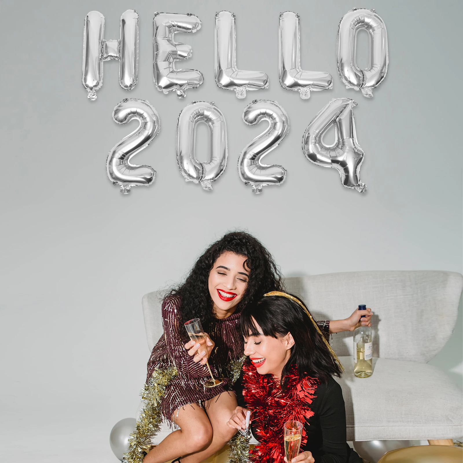 

1Set Hello 2024 Balloons New Year Aluminum Foil Decorative Balloon Party Supplies Photo Props Festive Decor Hello 2024 Balloons