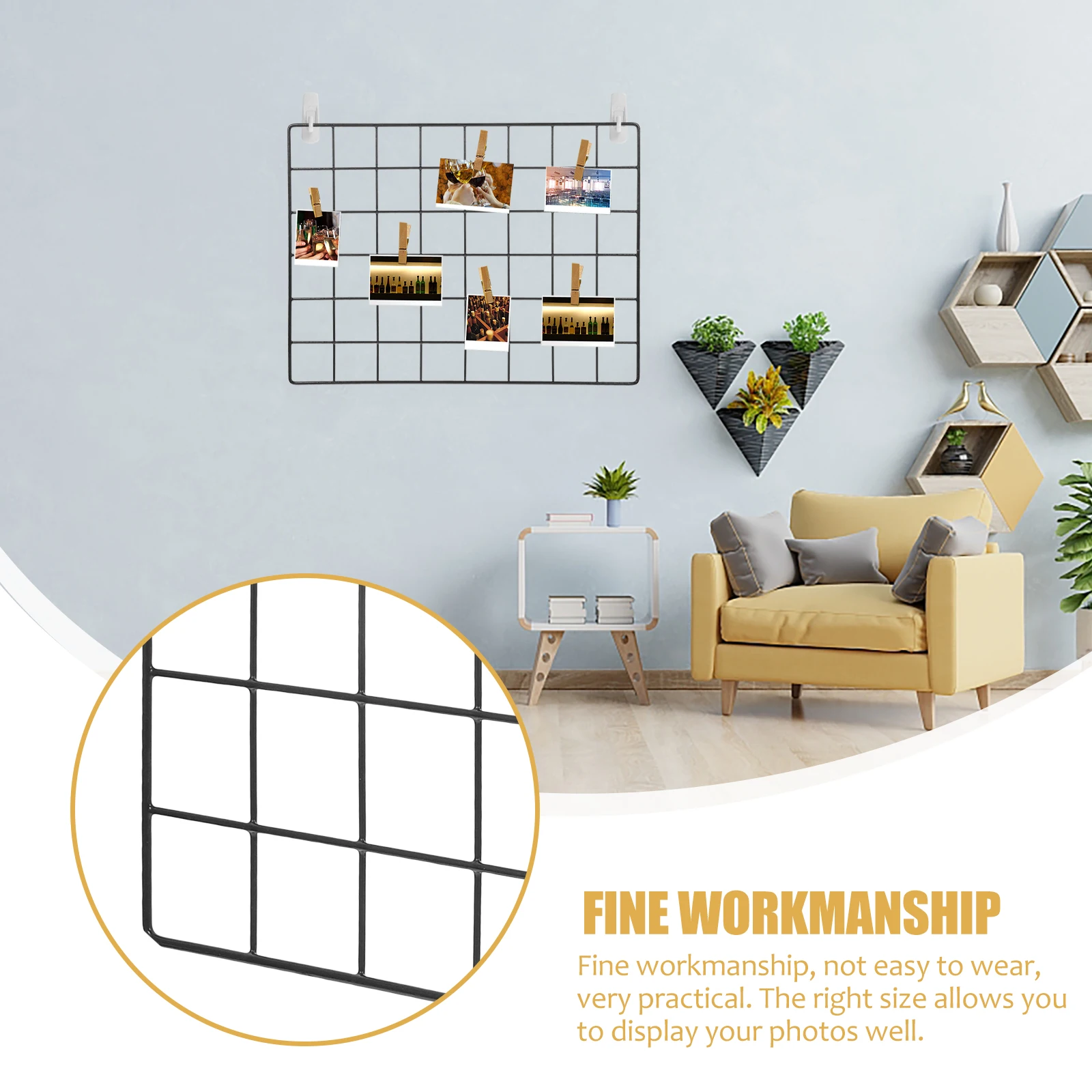 

Metal Grid Wall Panel Picture Wall Decor DIY Iron Hanging Net for Photos Postcards Plants LED Lights Bedroom Living Room