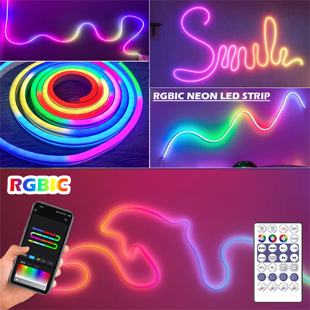 RGBIC LED Neon Rope Lights Music Sync Control Flexible Neon Strip Lights Color Changing, LED Rope Lights for Home Decor