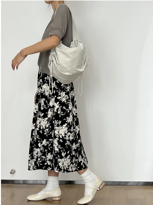 صيف جديد الشيفون متوسطة طول التنانير للنساء مرونة الخصر الرجعية الأزهار المطبوعة ألف خط خمر موري فتاة نمط Vestidos