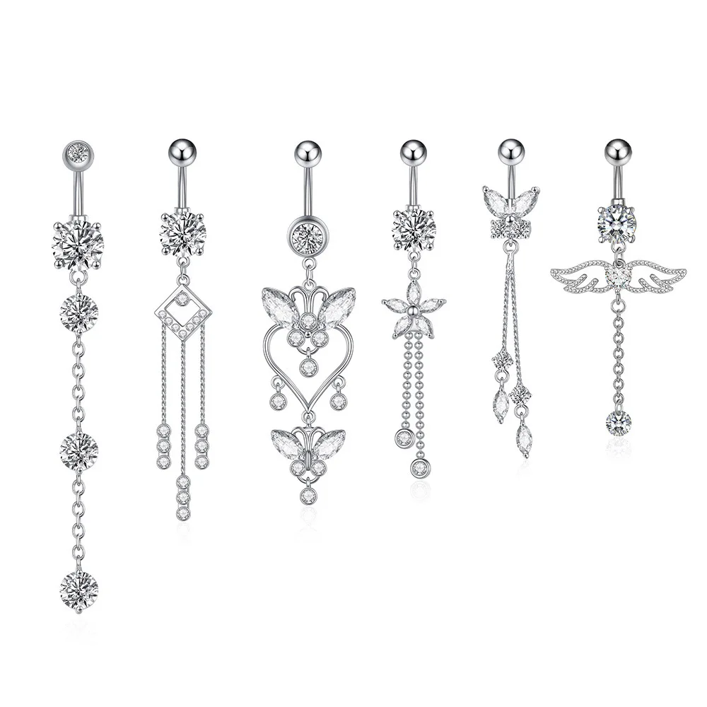 Trendy Engel Bauchnabel Ringe Edelstahl Zirkon Schmetterling Nabel Piercing Chirurgisch für Frauen Körper Bauch Schmuck Anhänger – Detail 2