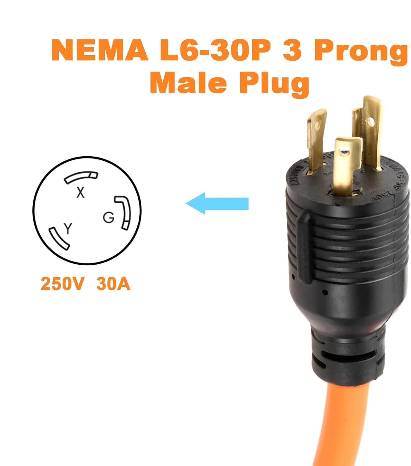 NEMA L6-30P Generator Male to 6-50R Welder Female Transfer Switch Adapter Cord 1.5FT Dryer EV Charger Power Connect 30 to 50Amp