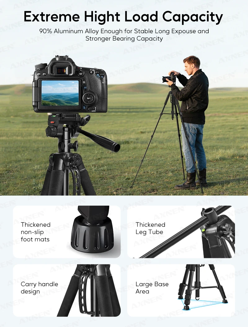 Tripod Profesional Aluminium 62”158CM Tinggi Dapat Disesuaikan 360 °   Ball Head Quick Release untuk Kamera DSLR Proyektor Portabel Perjalanan