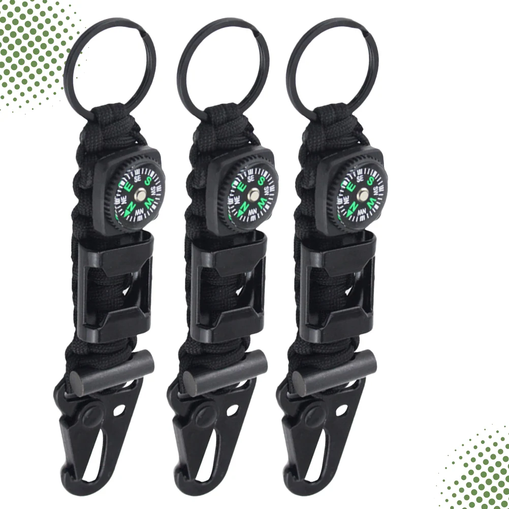 

3pcs Compass Key Chain Climbing Buckles Climbing Woven Rope Safe Carabiner Buckles for Mountaineering Outdoor Sports (Black)