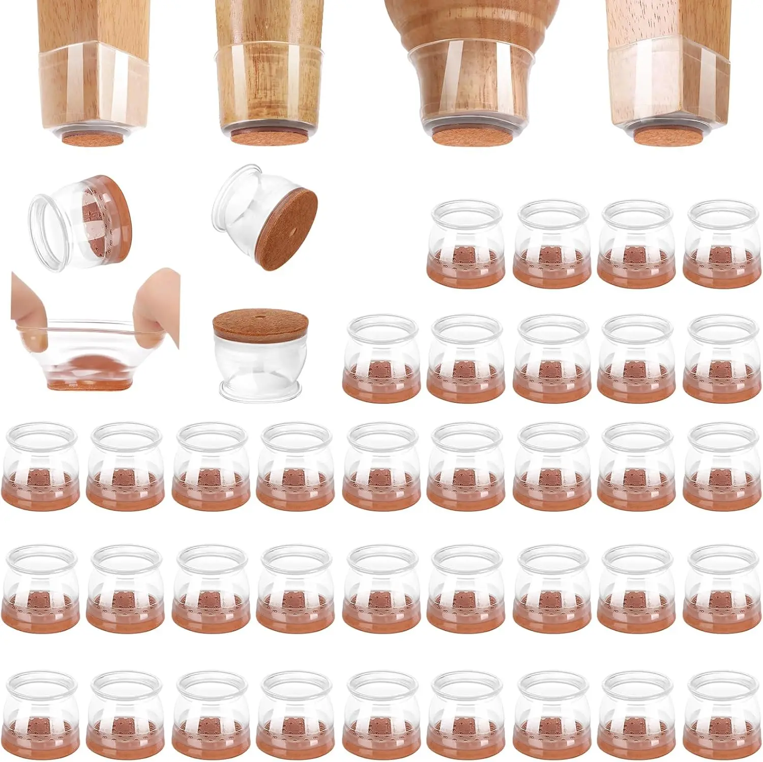 

36 Pack Chair Leg Floor Protectors for Hardwood Floors, Silicone Felt Covers Pads Caps, Protect Wood Furniture Feet Flo