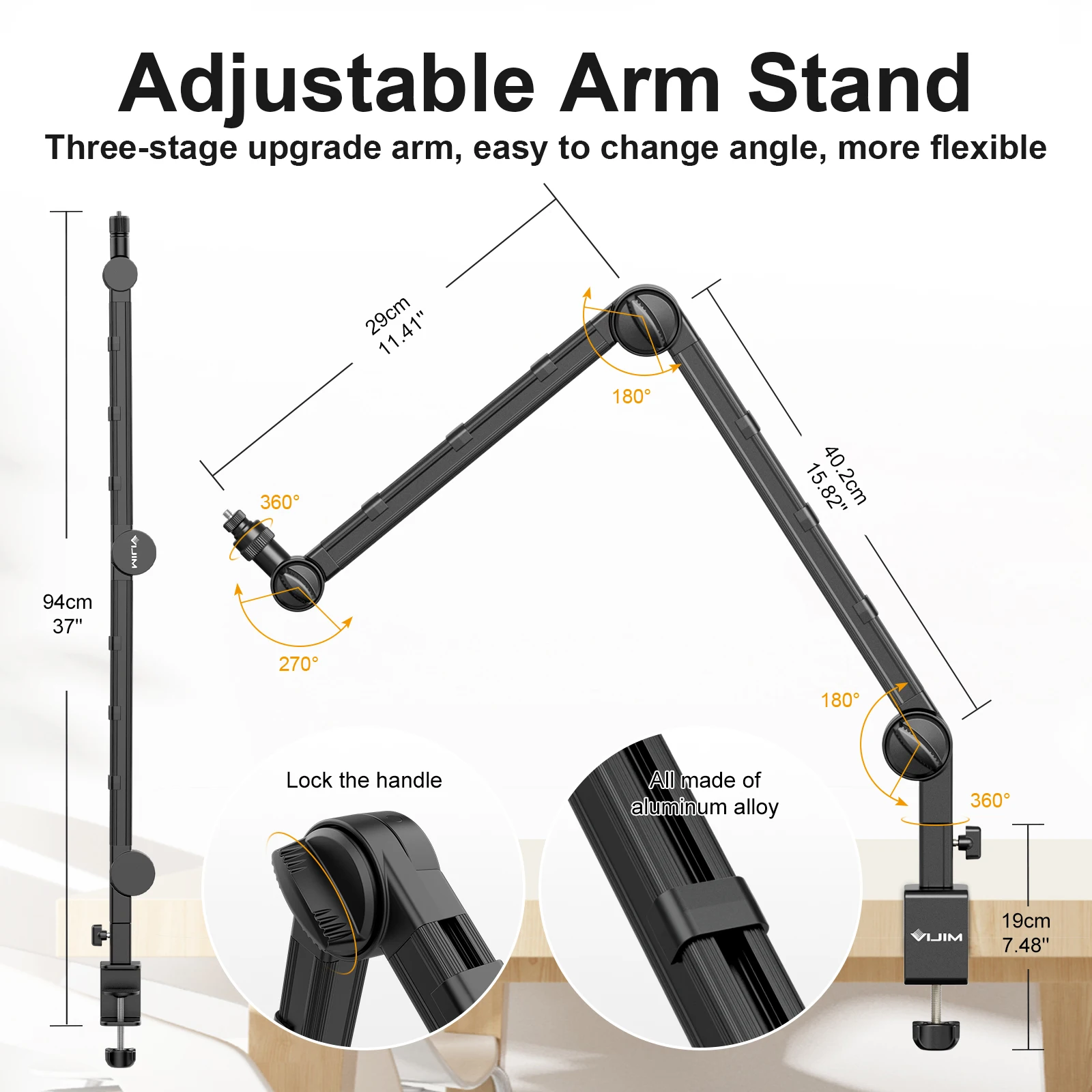 拡張可能な金属製ダンパーマイク,アームスタンド,電話カメラ詰め替え,デスクトップマイククリップ,三脚,Vijim-LS25