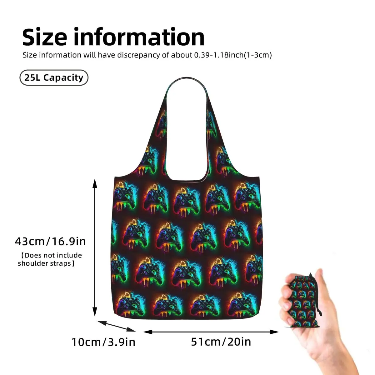 Game Console Printed Pattern Shopping Tote Bag Canvas Large Capacity Shoulder Bags Shopper Grocery Handbag for Women