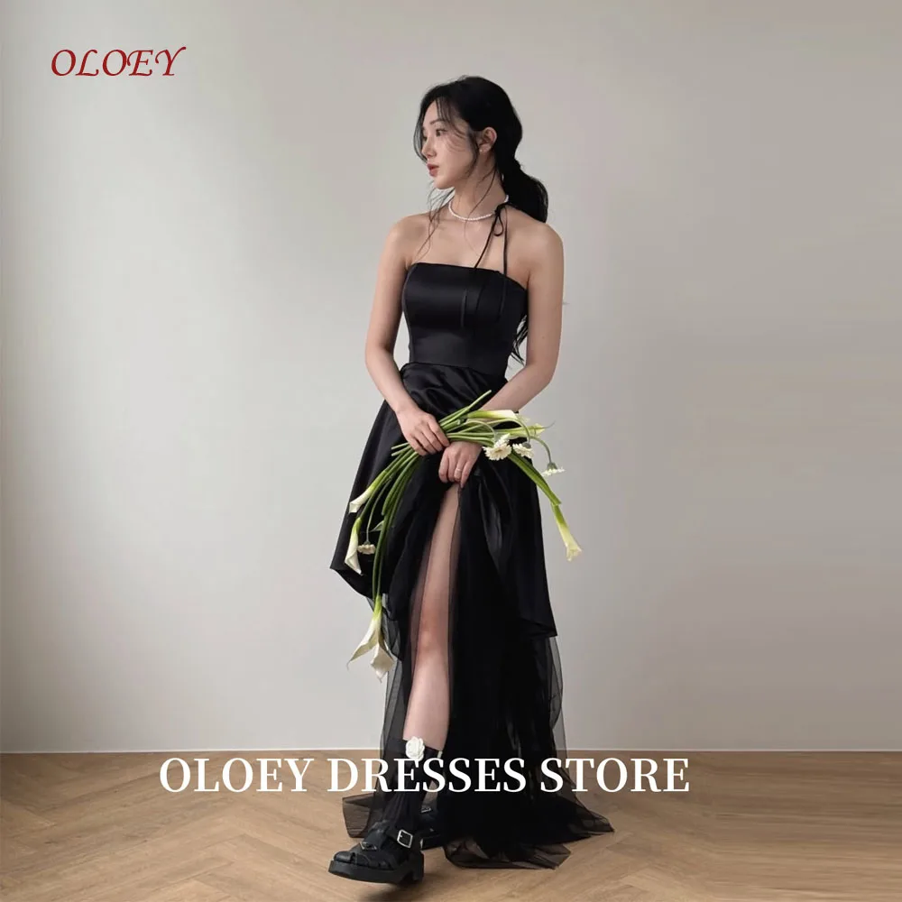

OLOEY Strapless Black Evening Dresses Korea Wedding Photo shoot Split Prom Gowns Corset Formal Occasion Party Dress Customized