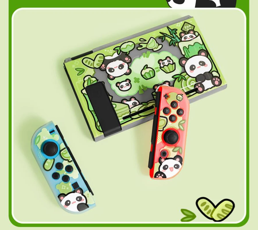 Cute Panda Hard Cover TV Dock Charger Stand Case For Nintendo Switch oled Crystal Shell NS Joy-Con Controller TPU Soft Protector