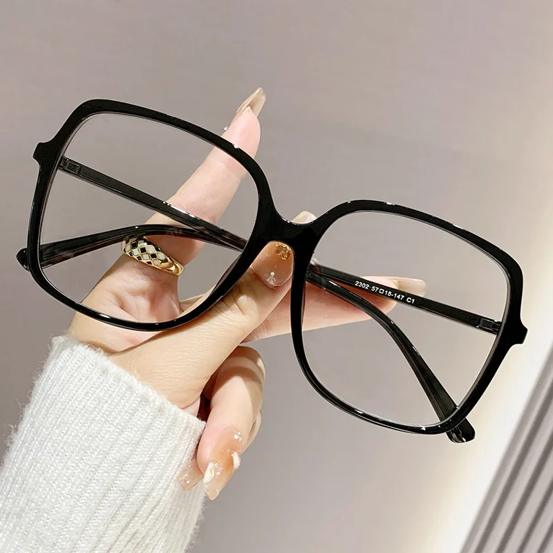 Women Glossy Black Oversized Square Anti Blue Light Glasses, Light TR90 Clear Lens Decor Eyeglasses, Soft Comfort Frame Spectacles for Makeup Office Study Daily Street Fashion Eyewear