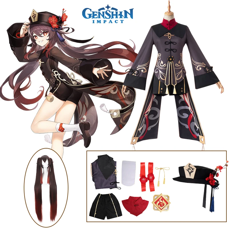 

Genshin Impact Hu Tao Cosplay Costume HuTao Chinese Style Clothing Uniform Wig Anime Game Halloween Costumes for Women Girls