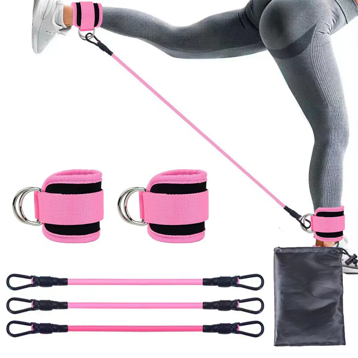 Padded Ankle Straps for Cable Machines, Double D-Ring, Fitness Ankle Cuffs, Gym Workouts, Rebound Leg Extension, 5Pcs per Set