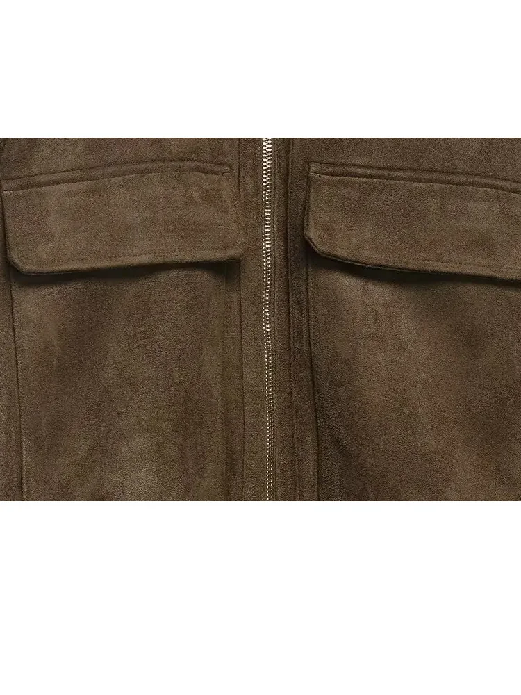 

Женская укороченная куртка HH с высоким воротником, молнией, длинными рукавами и карманами, модная универсальная повседневная приталенная модель 2026 года