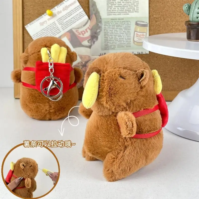 12CM Kawaii French Fries Capybara Plushie Keychain Pendant Pull-Out Children's Toy Cute Cartoon Backpack Pendant Birthday Gift