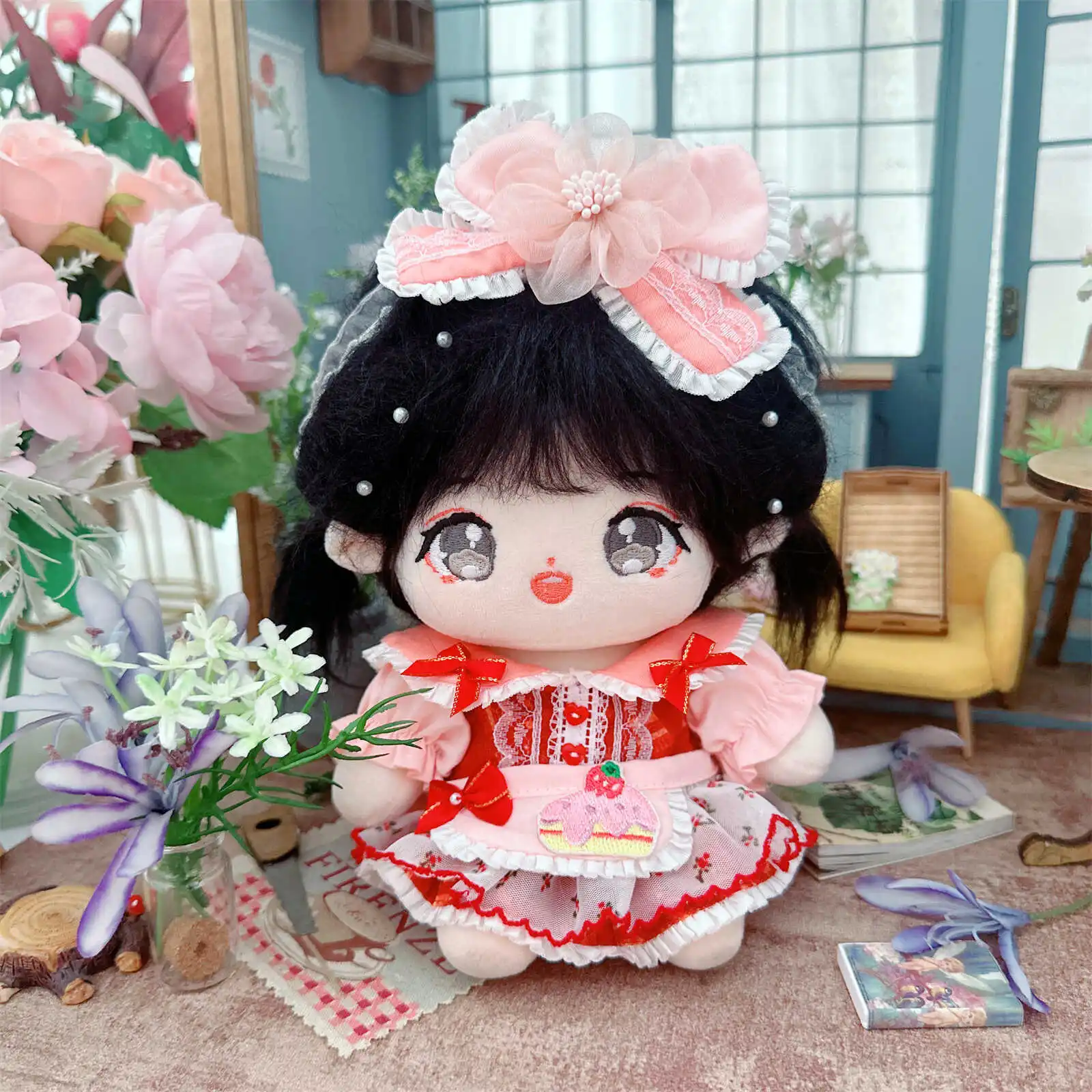 20cm Cute Idol Doll Clothes for Red Sweet Berry Set Kawaii Plush Doll Clothes DIY Changing Clothes Games for Girls Kids Gifts