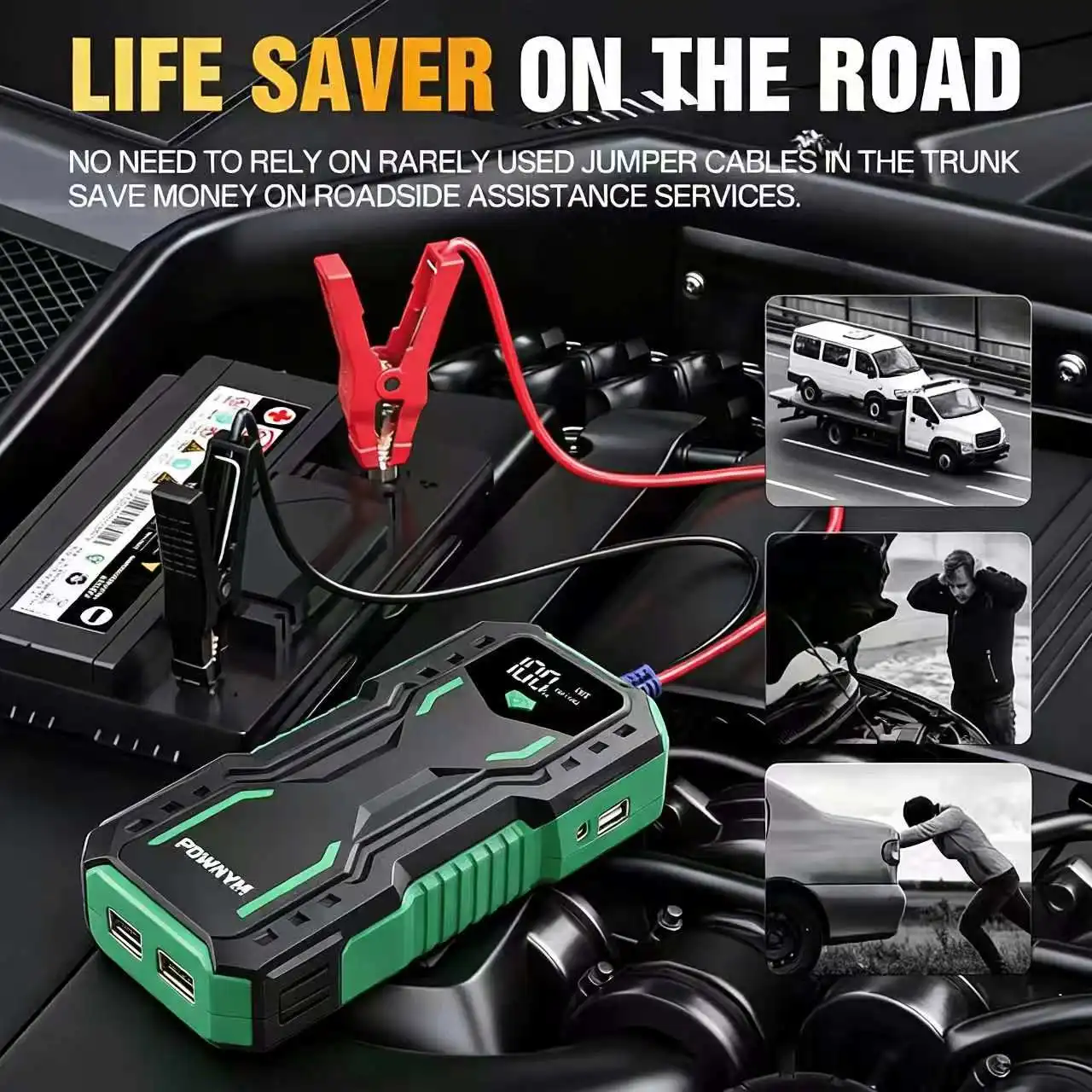 Car emergency start power supply 12V car start power supply with LED lighting/dual USB charging suitable for one click start of