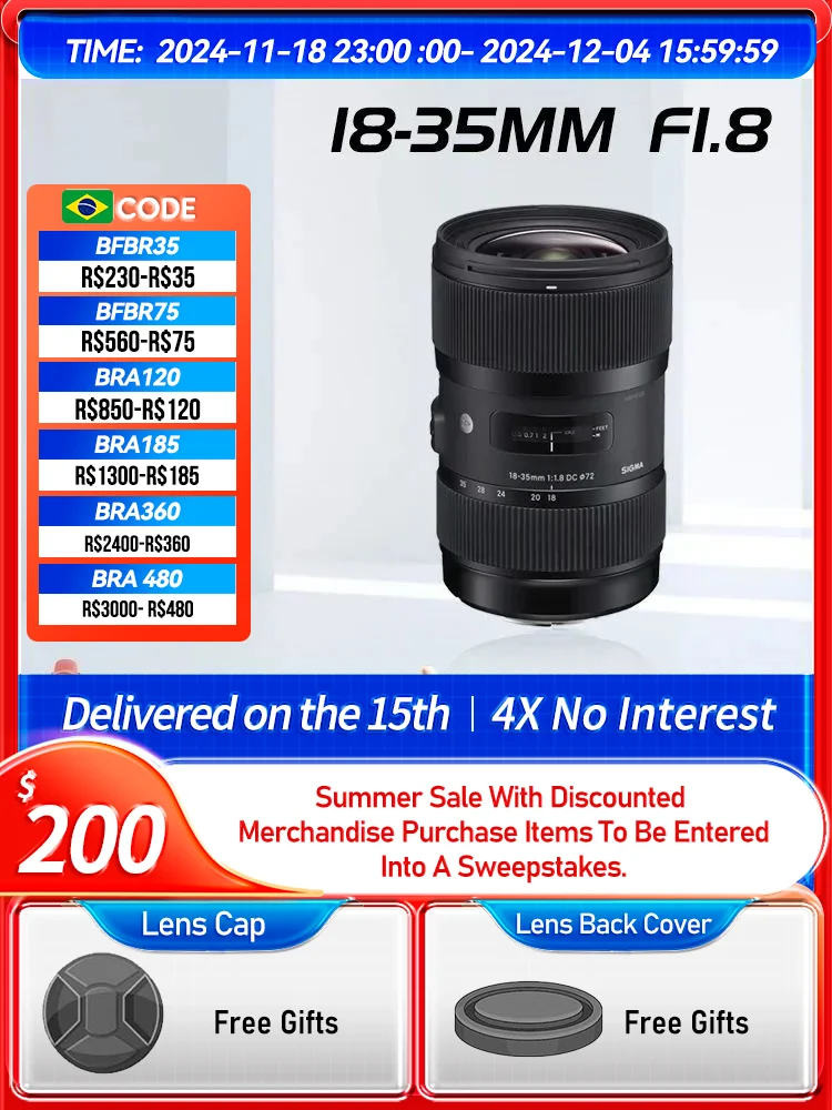 Sigma 18-35mm F1.8 DC HSM Art APS-C Wide Angle Zoom Digital SLR Camera Lens for Canon 90D 850D 4000D Nikon D7500 18 35 1.8（Used）