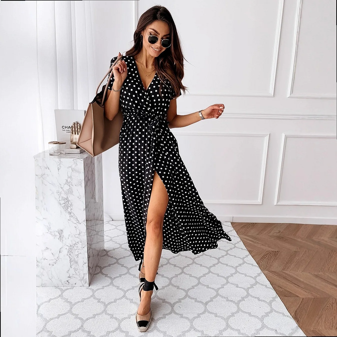 Zomer Boho Polka Dot Print V-h - Maxi Dress Boho recensie en prijs