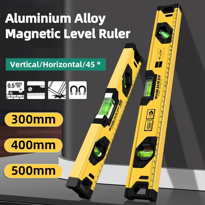 Regla de Nivel de Alta Precisión de 30/40/50 cm, Nivel de Burbuja Magnético Portátil, Herramienta de Nivelación de Aleación de Aluminio, Medidor de Nivel de Burbuja