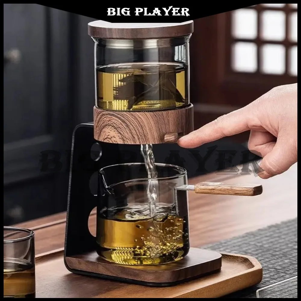 

Lazy Kung Fu Glass Tea Set Semi Automatic Drip With Infuser Glass Teapot Set Magnetic Switch Teapot Teacup Set Glassware