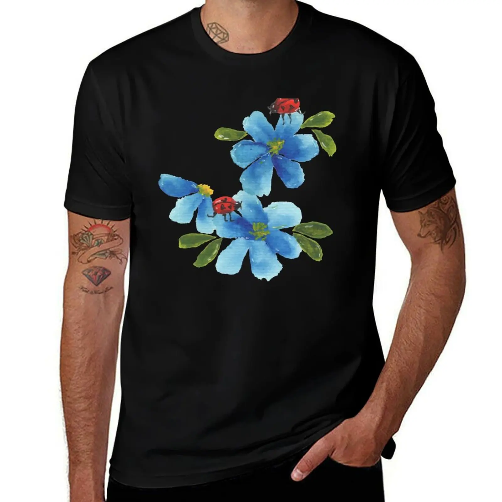 Ladybugs on Flowers T-Shirt Holiday All Match T-Shirt