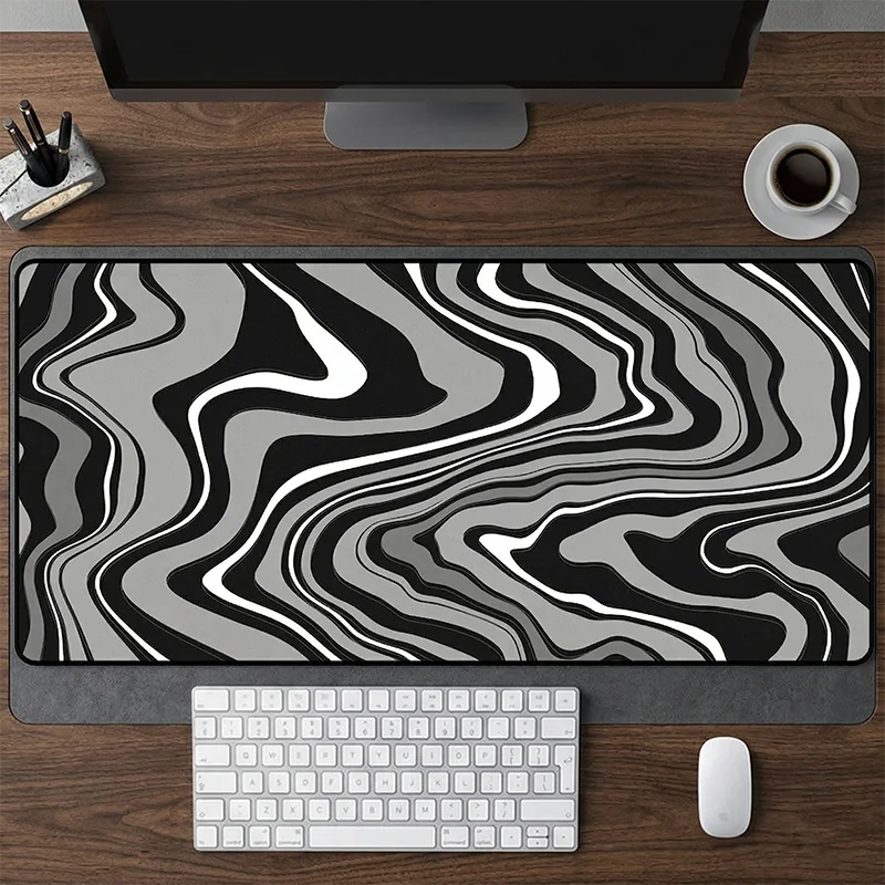 

Large Abstract Fluid Mouse Pad XXL Black White Wavy Desk Mat Modern Minimalist Keyboard Pad Non-Slip PC Office Gaming Table Mat