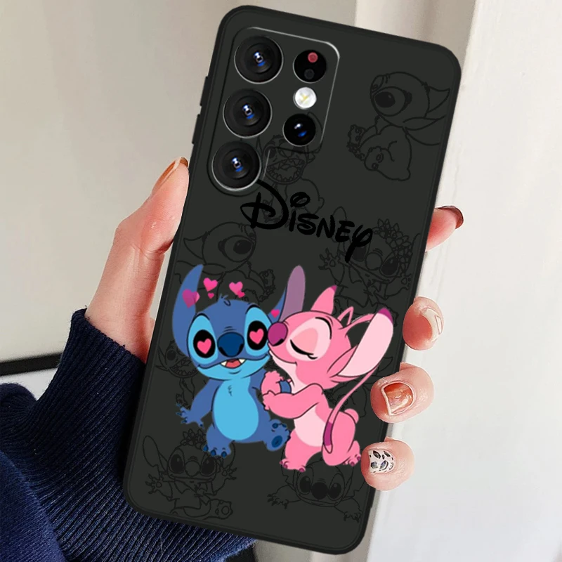 Couple Stitch Angle Disney Cover For Samsung Galaxy S24 S23 S22 S21 S20 FE S10e S10 S9 Ultra Plus TPU Black Phone Case