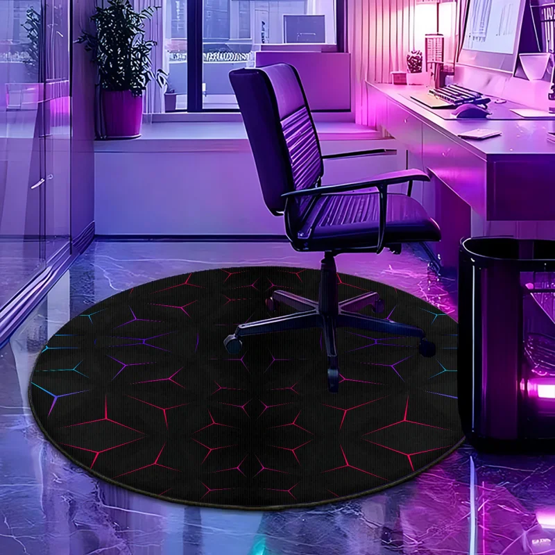 VIKAMA Gaming Chair Mat Anti Slip Floor Protector with Neon Geometric Pattern for Gaming Room Home Decoration