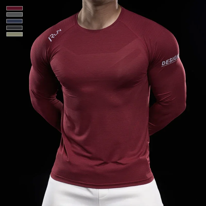 Men Running T-shirt Jogging Tracksuit Athletic Shirt Compression Long Sleeves Sport Tees Gym Fitnes Muscle Fit Shirt