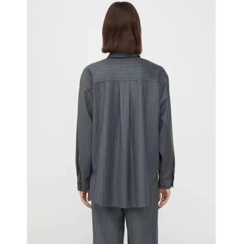 LUXURY Pinstripe Deep Pleated Wool Shirt, Classic High-Grade Gray Commuter Style Top, Nordic Classic Version, Original 2025