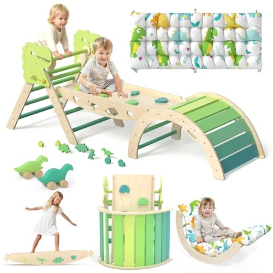 

Pikler Triangle Set with Cushion 9 in 1 Climbing Toys for Toddlers 1-3 Indoor Baby Climbing Gym Toddler Montessori Toys Wooden