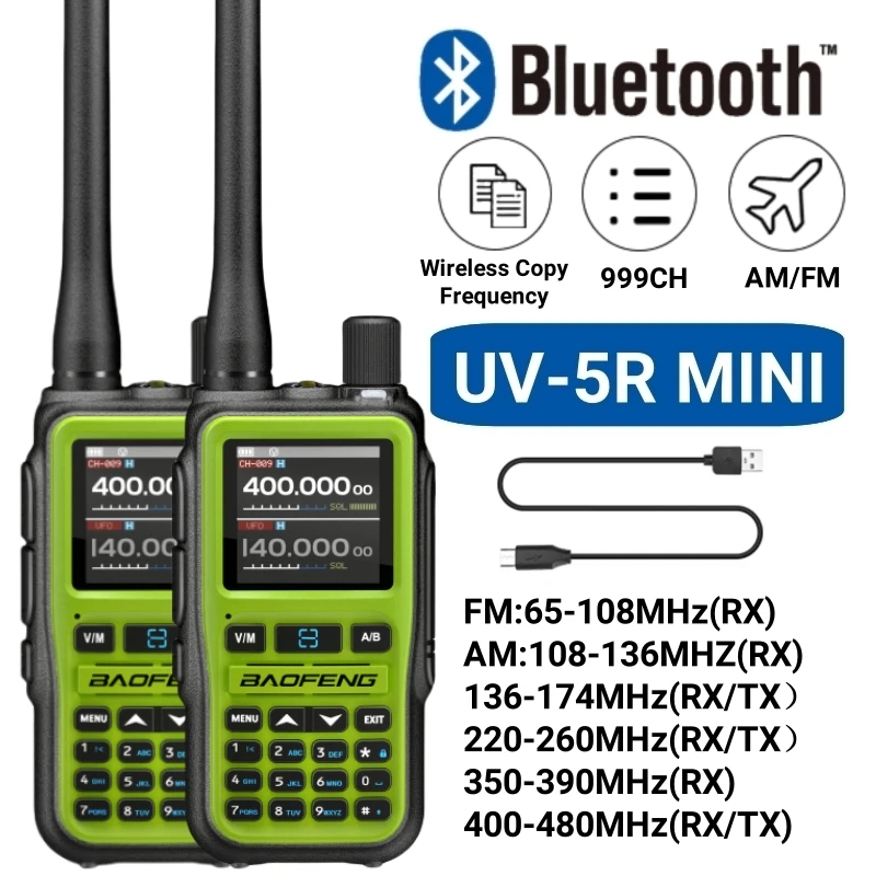 

Baofeng UV-5R Мини-рация Bluetooth Приложение Программирование Многодиапазонное AM Беспроводное копирование Частота Двойной PTT Type-C Ham 2-стороннее радио