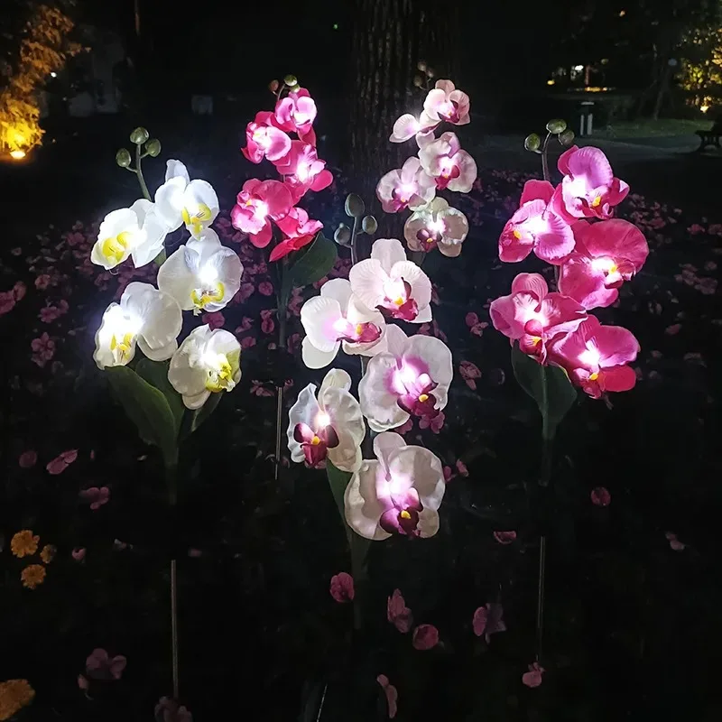 New Solar-powered Outdoor Lawn Lamp Courtyard Garden Decorative LED Lawn Ground Insert Lamp Simulated Phalaenopsis Flower Lights