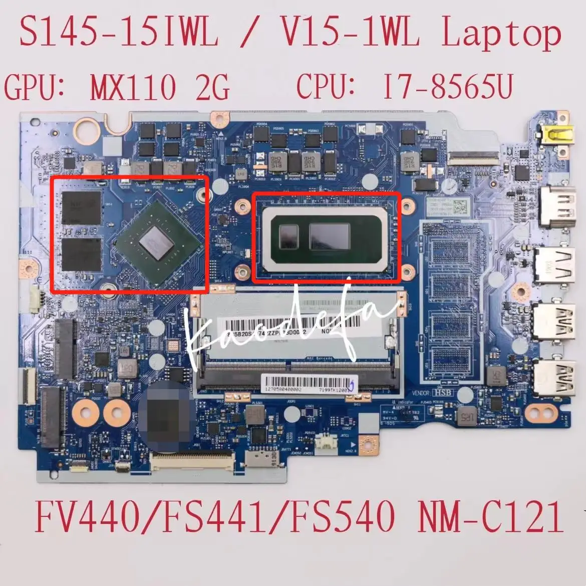 For Lenovo Ideapad S145-15IWL V15-IWL Laptop Motherboard  With I7-8565U GPU:MX110 2G NM-C121 FRU 5B20S41742  5B20S41741 Test  OK