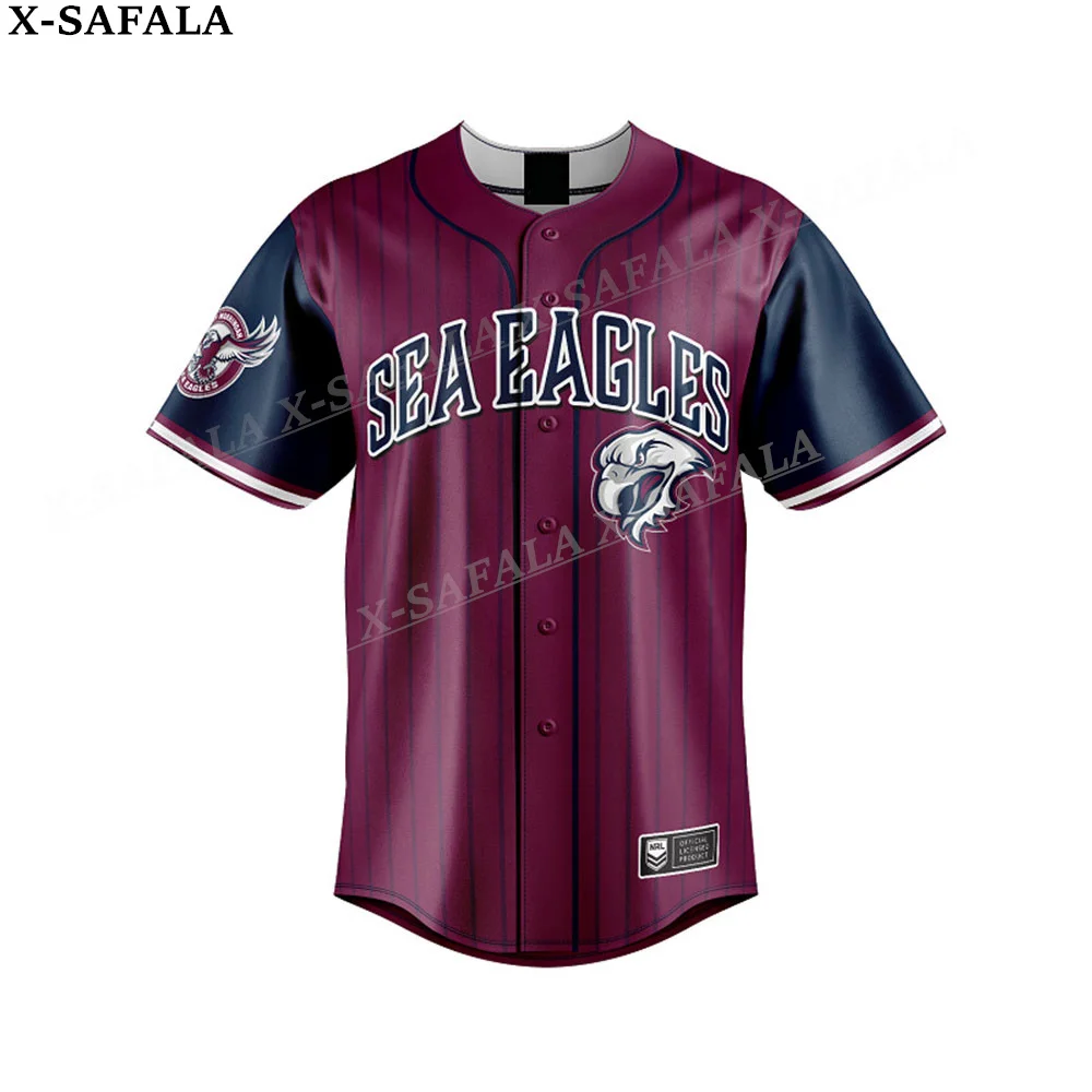 Australian Rugby Sea Eagles Customize Name/Number 3D Printed Baseball Jersey Shirt Men's Tops Tee Oversized Streetwear Jersey