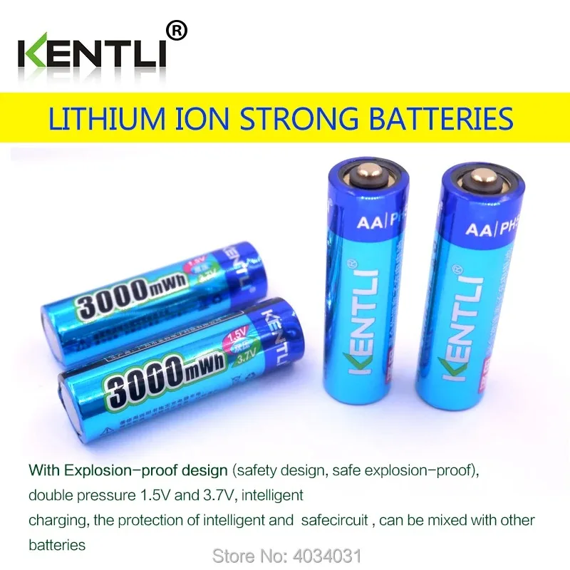 KENTLI Stable voltage 3000mWh AA batteries 1.5V rechargeable aa battery lithium polymer battery for camera ect