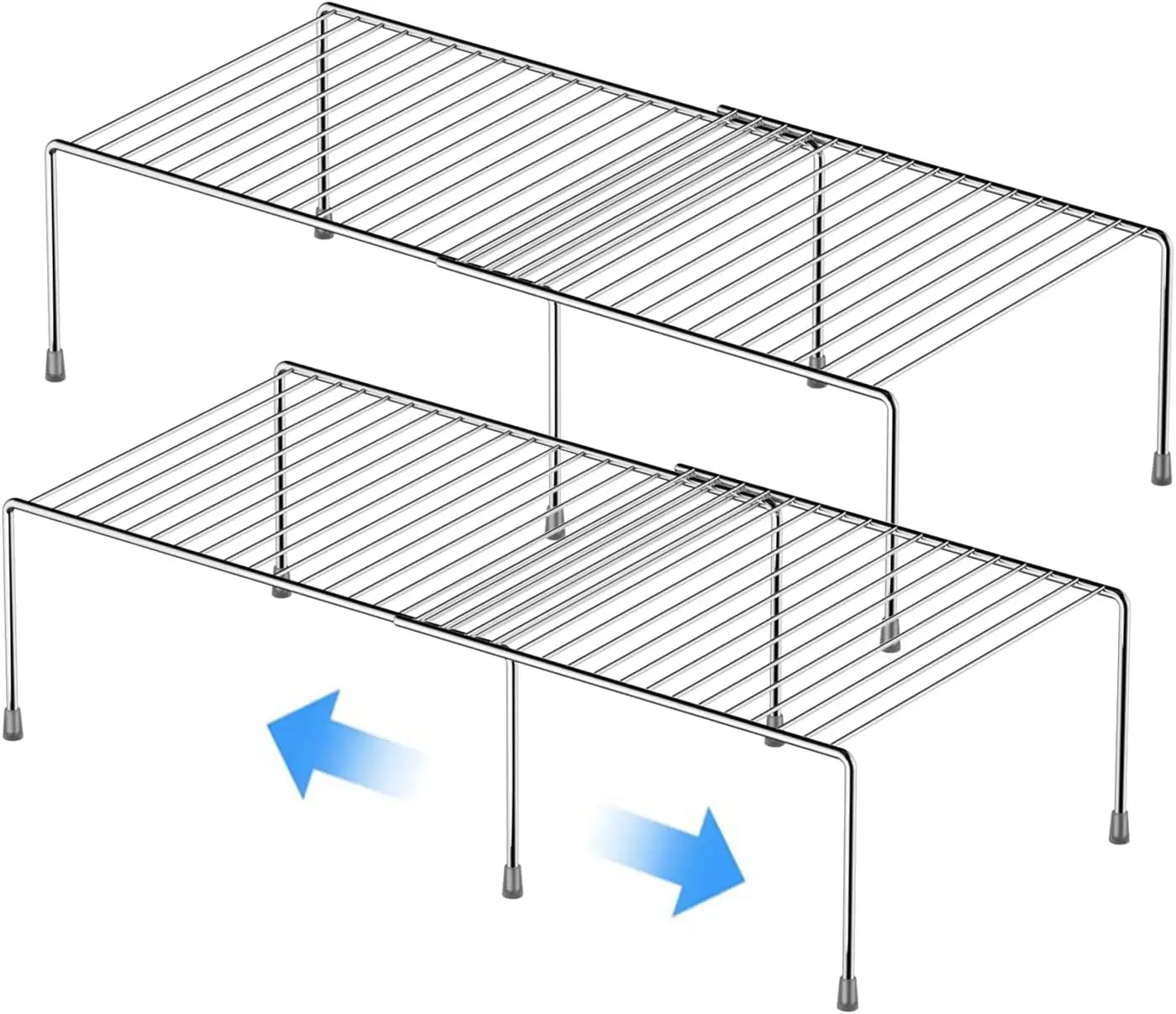 

Набор из 2 регулируемых металлических проволочных органайзеров для кухонных полок, расширяемые стеллажи для хранения в шкафах и на столешницах