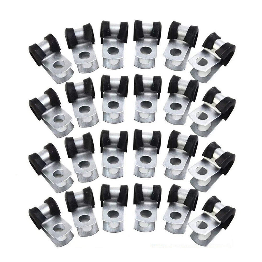 Hot Sale 24Pcs Brake Pipe Tube Clips Rubber Lined P Clips 3/16\