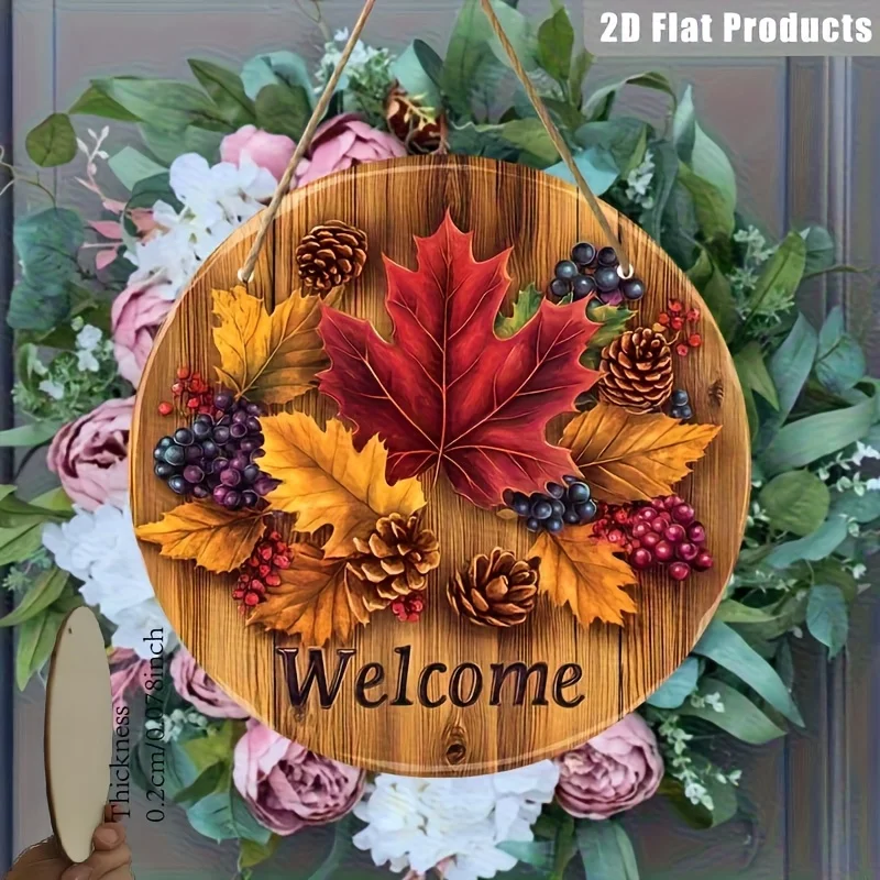 One autumn-themed wooden wreath decorative wall panel - 2D flat artificial wood welcome signzyc