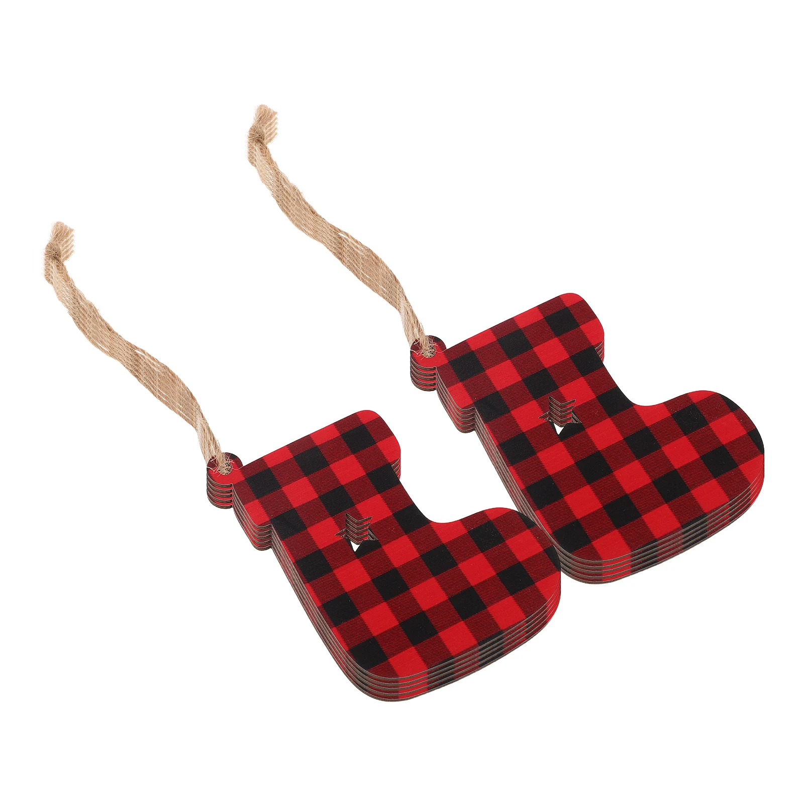 

20Pcs Wooden Christmas Stocking Cutouts Buffalo Plaid Ornaments Handmade Xmas Tree Slices Rustic Winter Party Decorations