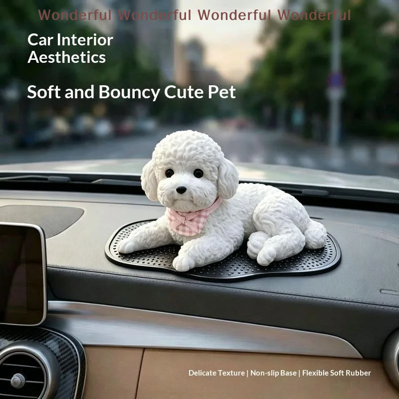 Acessório decorativo para carro, em silicone, com design de cão de pelúcia, para simular um animal de estimação, suporte para objetos, para a consola 