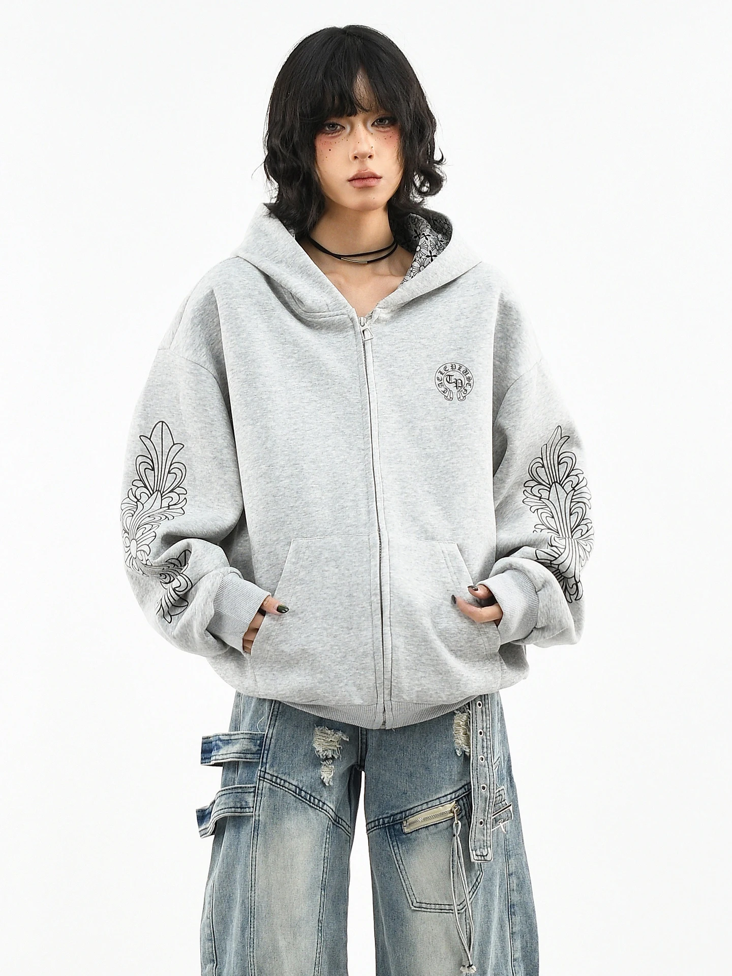 

Оригинальная американская готическая толстовка с принтом букв OV, свободная, с коротким и длинным рукавом, для весны и осени