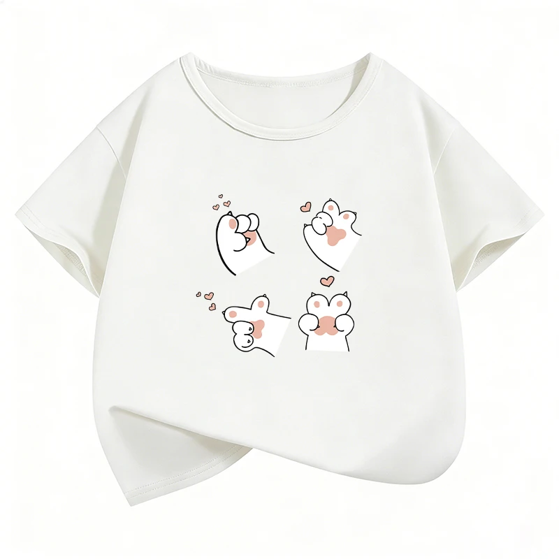 Summer Spring Kawaii Dog Paw Love Heart T Shirts Funny Animal Lover Kids Children's T-shirt Boys Girls Casual Top Tee