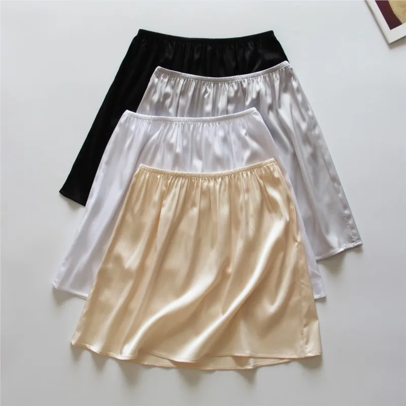 Satin Underskirt Half Slips Dress for Women Summer Thin Ice Silk High Waist Elastic Anti-Penetrating Underskirt Lining Petticoat