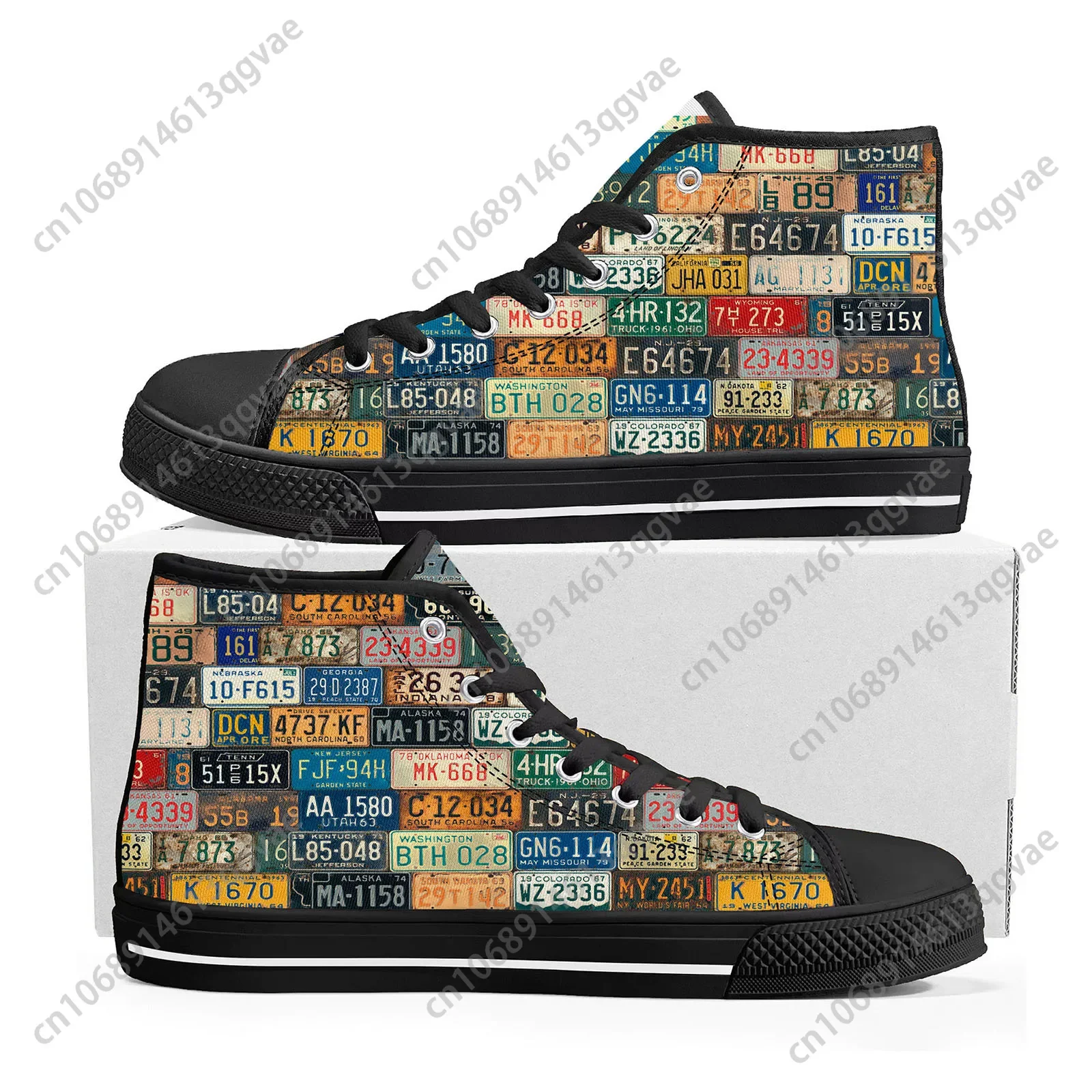 License Car Plate Number Retro Novelty Design High Top High Quality Sneakers Mens Womens Teenager Canvas Sneaker Custom Shoes
