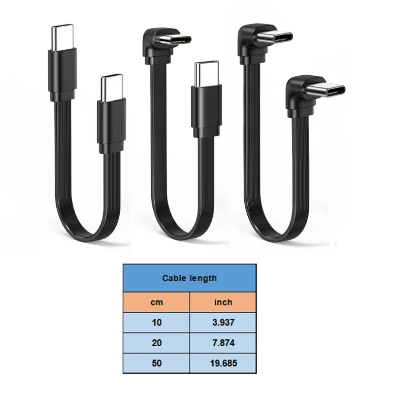 Short 66W USB C to USB C Fast Charging Cable With 90 Degree Bend Option for Mobile Devices and Gaming Consoles